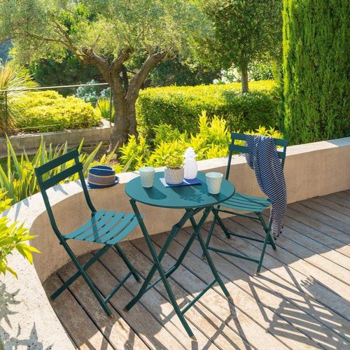 Ensemble Table De Jardin Pliante + 2 Chaises Greensboro - Bleu Canard