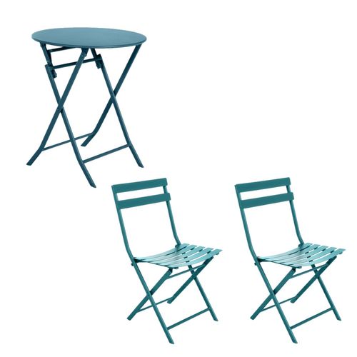 Ensemble Table De Jardin Pliante + 2 Chaises Greensboro - Bleu Canard