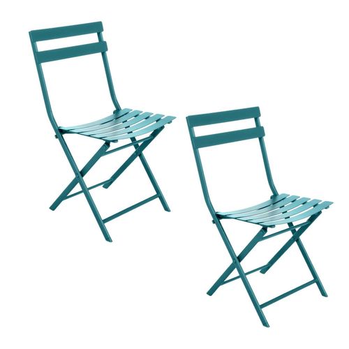 Ensemble Table De Jardin Pliante + 2 Chaises Greensboro - Bleu Canard