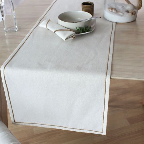 Chemin De Table Avec Bordure Jute Lina - 140 X 40 Cm - Ecru