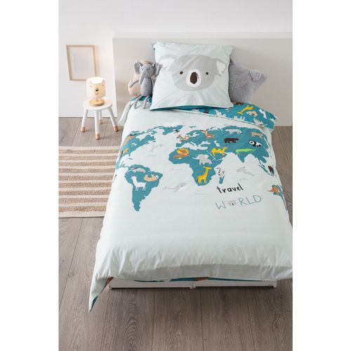Parure De Lit Enfant Imprimée Carte Du Monde - 140 X 200 Cm