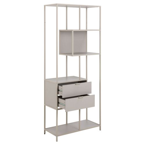 Bibliothèque 2 Tiroirs Et 4 Étagères Avec Base En Acier Ferro - Gris