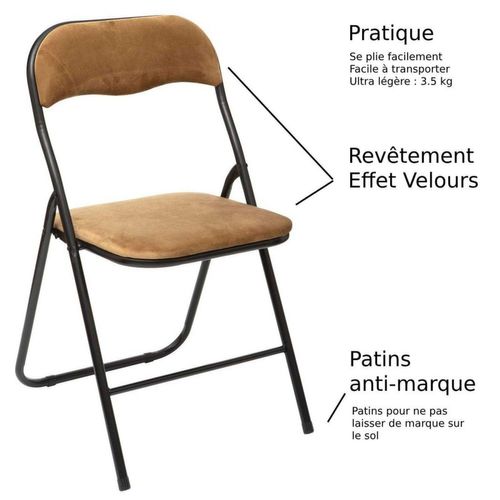 Lot De 2 Chaises Pliantes Effet Velours - Ocre Doré