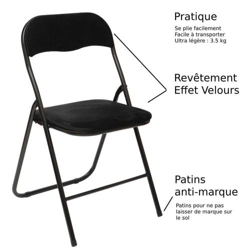 Lot De 2 Chaises Pliantes Carrée Velours - Noir