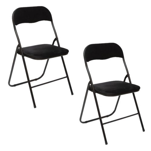 Lot De 2 Chaises Pliantes Carrée Velours - Noir