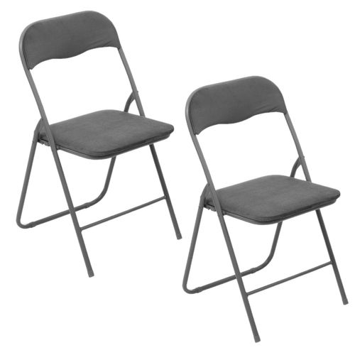 Lot De 2 Chaises Pliantes Effet Velours - Gris Foncé