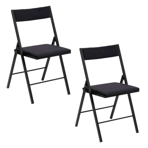Lot De 2 Chaises Pliantes Carrées En Velours - Noir