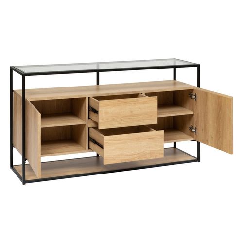 Buffet 2 Portes Et 2 Tiroirs Effet Bois Et Verre Aldea - Beige