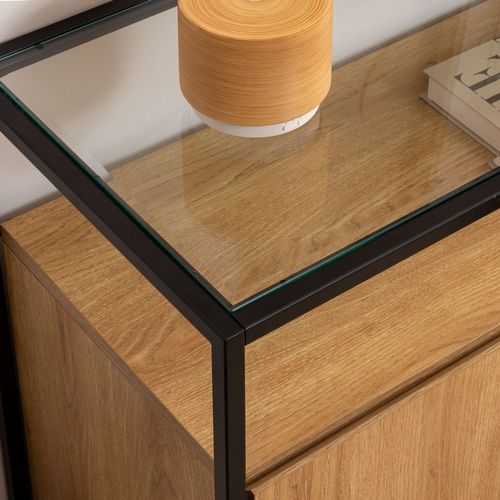 Buffet 2 Portes Et 2 Tiroirs Effet Bois Et Verre Aldea - Beige