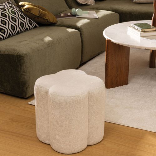 Pouf Fleur En Tissu Chenille Lavon - Blanc