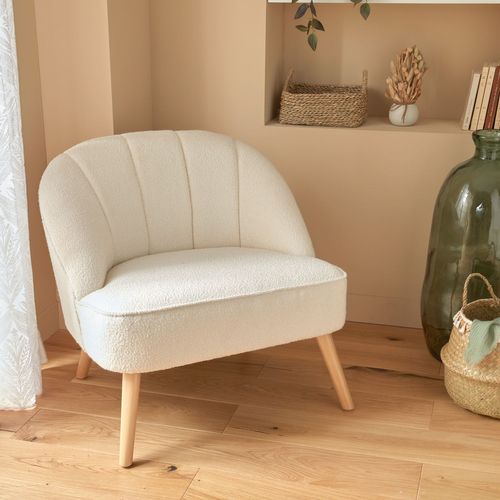 Fauteuil En Velours Et Pieds En Bois Naova - Blanc