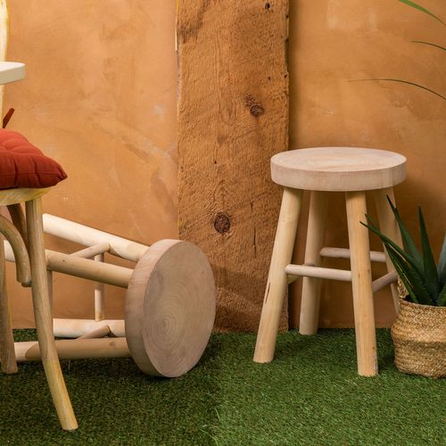 Tabouret D'appoint En Bois Massif Nyar - Beige