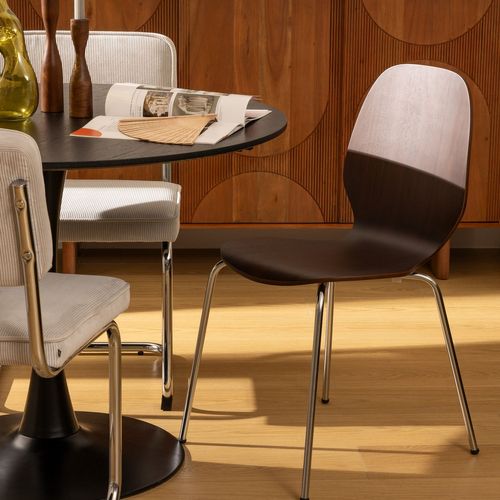 Lot De 4 Chaises Pieds Métal Assise En Bois Massif Ouro - Marron Foncé