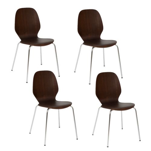 Lot De 4 Chaises Pieds Métal Assise En Bois Massif Ouro - Marron Foncé