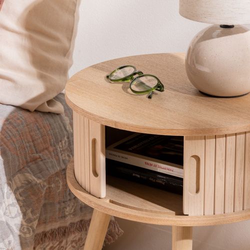 Table Basse Ronde 2 Portes En Bois Nyos - Beige