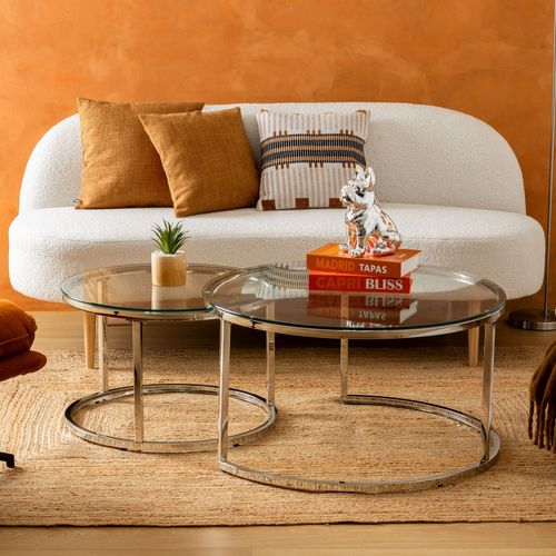 Ensemble De 2 Tables Basses Gigognes En Verre Et Inox Kneo - Argent
