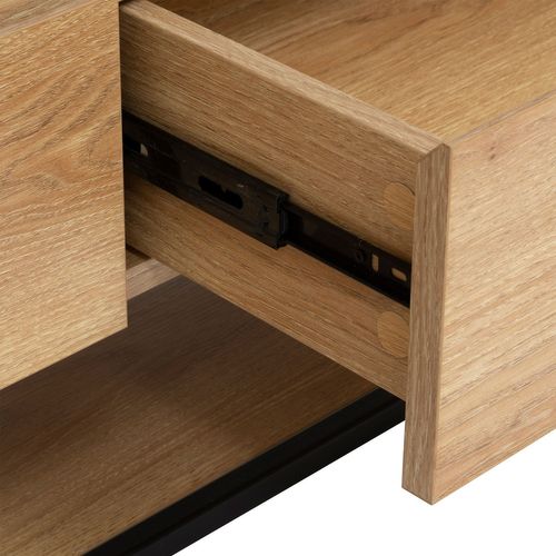 Meuble TV 3 Tiroirs Effet Bois Et Verre Aldea - Beige