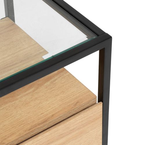 Meuble TV 3 Tiroirs Effet Bois Et Verre Aldea - Beige