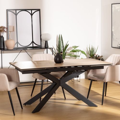 Table à Manger Extensible En Céramique Et Métal Pour 6 à 8 Personnes - Beige