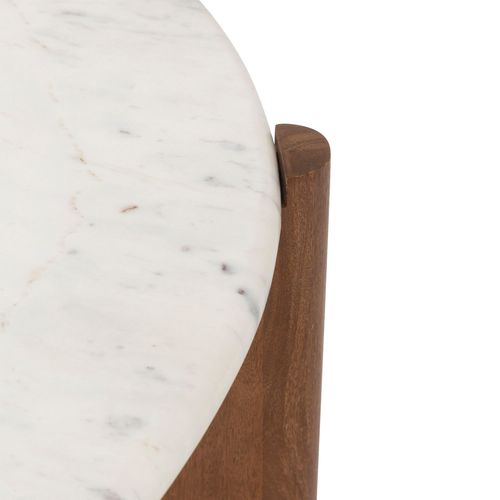 Table Basse Ronde En Marbre Et Bois Massif Nanda - Blanc