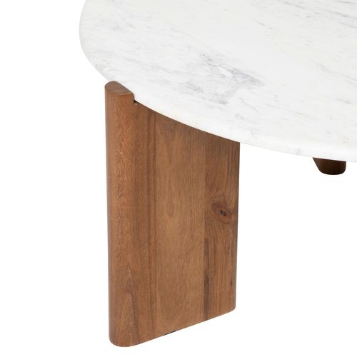 Table Basse Ronde En Marbre Et Bois Massif Nanda - Blanc