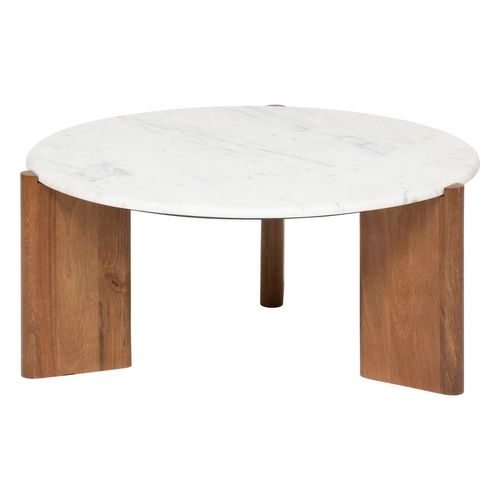Table Basse Ronde En Marbre Et Bois Massif Nanda - Blanc