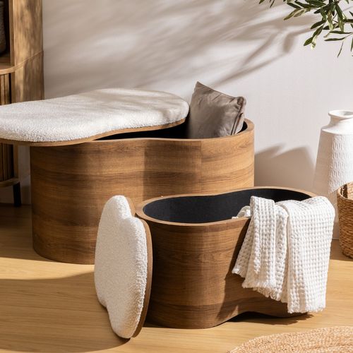 Ensemble De 2 Bancs Coffres Effet Bois Et Bouclette Loe - Blanc