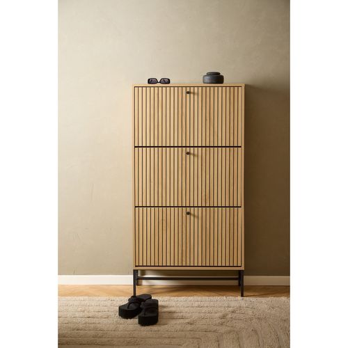 Meuble à Chaussures 3 Portes Effet Tasseaux Baïkal - Beige