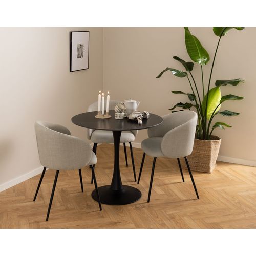 Lot De 2 Chaises Avec Accoudoirs Sören - Beige Avec Pieds Noirs