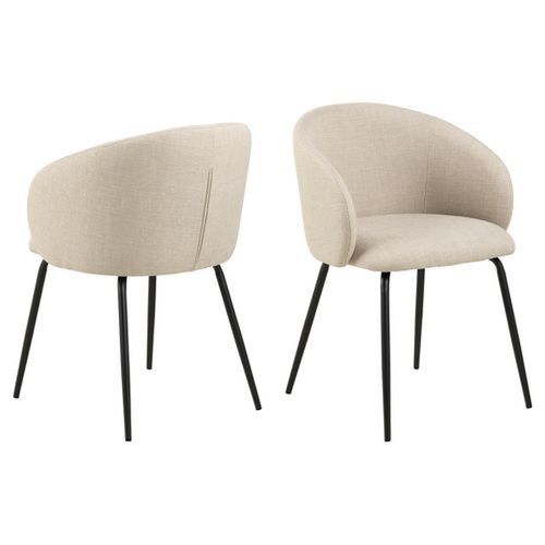 Lot De 2 Chaises Avec Accoudoirs Sören - Beige Avec Pieds Noirs