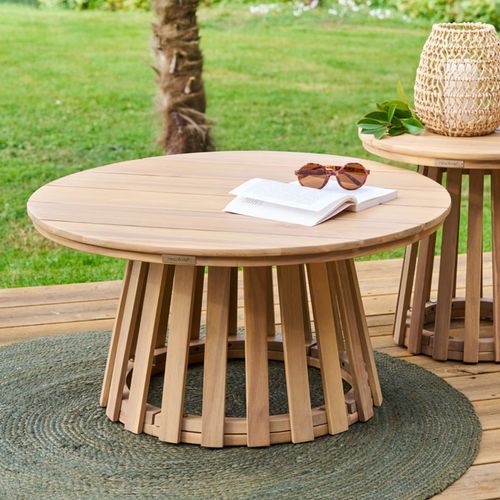 Table De Jardin D'appoint Ronde Grand Modèle En Bois Osuna - D. 80 Cm - Marron