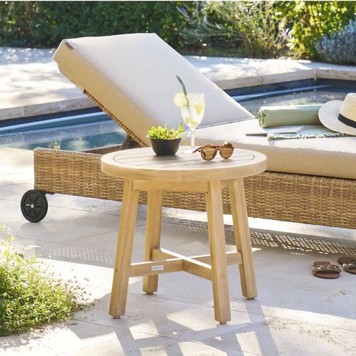 Table De Jardin D'appoint Ronde En Bois Papouasie - D. 55 Cm - Marron