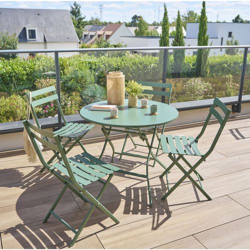 Table De Jardin Pliante Ronde 4 Places Greensboro - Vert Olive