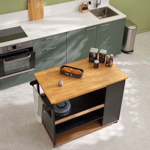 Ilot De Cuisine à Roulettes - Noir Et Beige