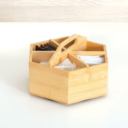Boîte à Thé Rotative Avec 6 Compartiments En Bambou - Beige