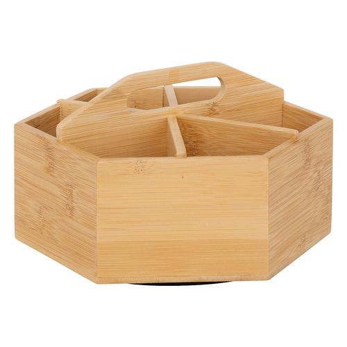 Boîte à Thé Rotative Avec 6 Compartiments En Bambou - Beige