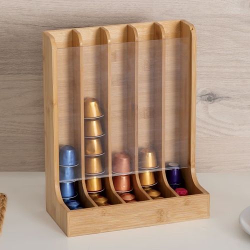 Porte-capsules En Plastique Et Bambou - Beige