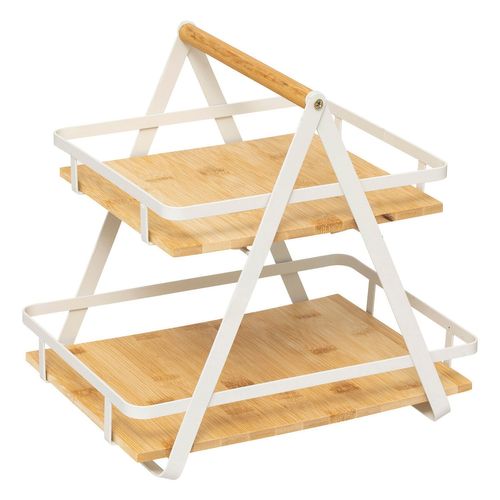 Étagère 2 Niveaux Avec Anse En Bambou Et Métal Ordera - Beige Et Blanc