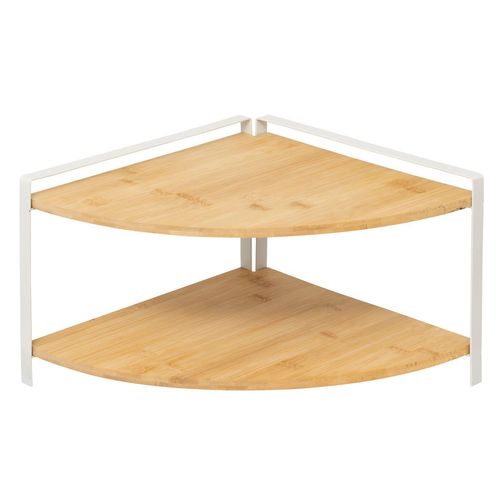 Étagère D'angle 2 Niveaux En Bambou Et Métal Ordera - Beige Et Blanc