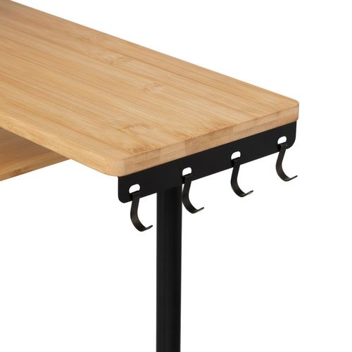 Étagère D'angle 3 Niveaux En Bambou Et Inox - Beige Et Noir