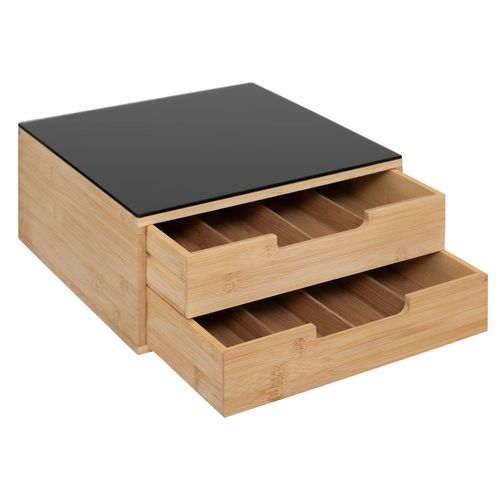 Porte-capsules 2 Tiroirs Avec Séparations Modulables - Beige Et Noir