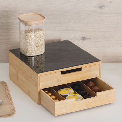 Porte-capsules 2 Tiroirs Avec Séparations Modulables - Beige Et Noir