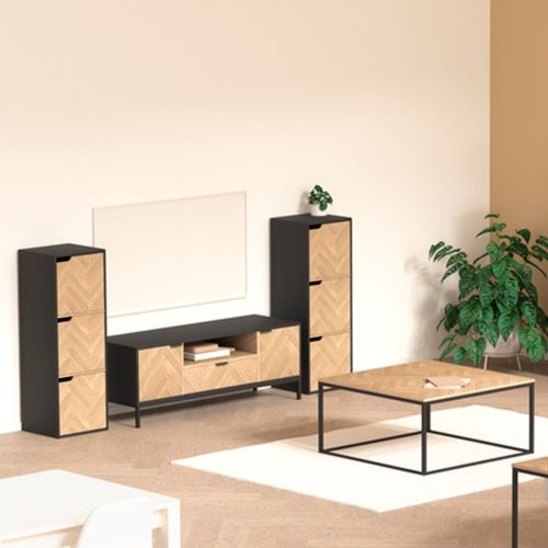 Table Basse En Bois Et Métal Chevrons - Beige Et Noir