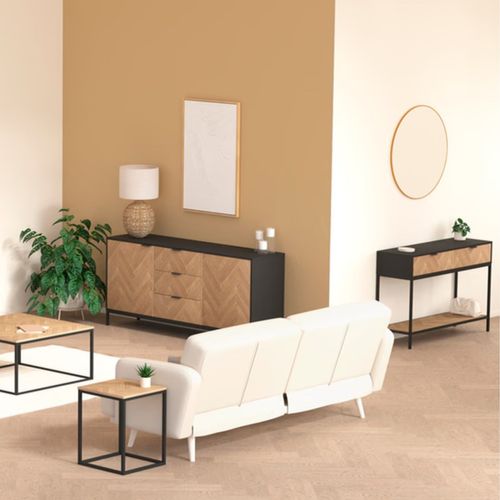 Console 2 Tiroirs En Bois Et Métal Chevrons - Beige Et Noir