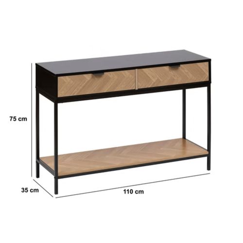 Console 2 Tiroirs En Bois Et Métal Chevrons - Beige Et Noir