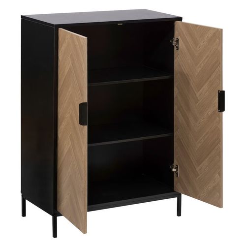 Buffet 2 Portes En Bois Et Métal Chevrons - Beige Et Noir