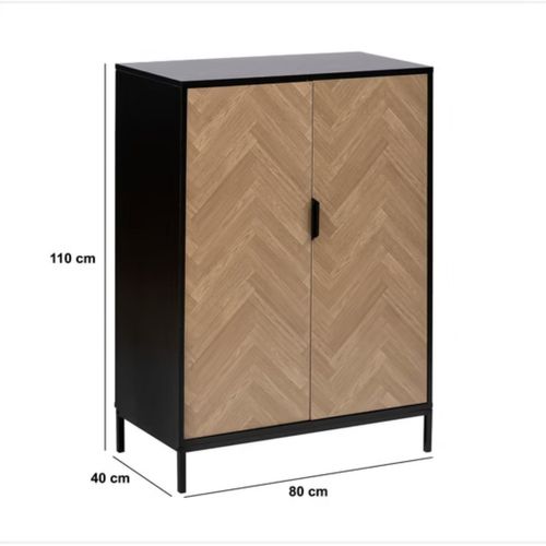 Buffet 2 Portes En Bois Et Métal Chevrons - Beige Et Noir