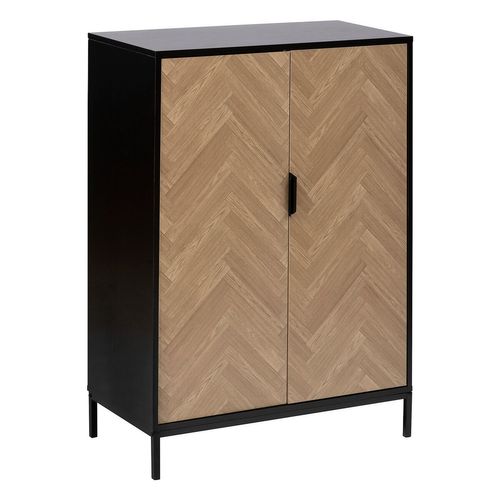 Buffet 2 Portes En Bois Et Métal Chevrons - Beige Et Noir