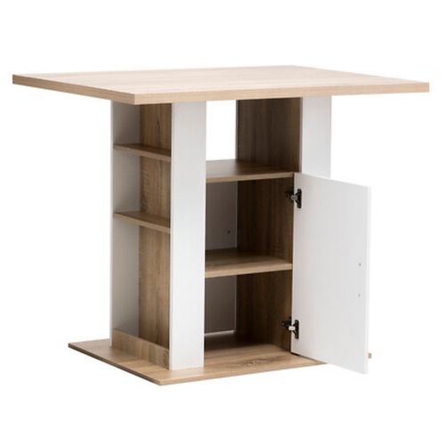 Ilot De Cuisine Effet Bois Naturel - Blanc Et Beige