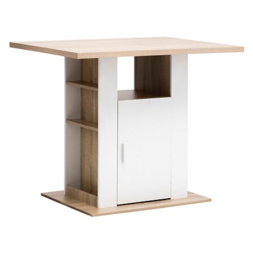 Ilot De Cuisine Effet Bois Naturel - Blanc Et Beige